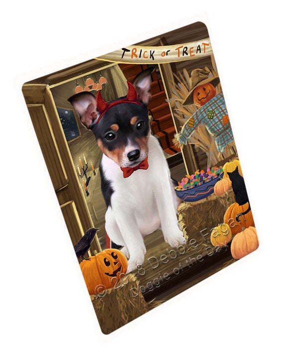 Enter at Own Risk Trick or Treat Halloween Rat Terrier Dog Large Refrigerator / Dishwasher Magnet RMAG80304