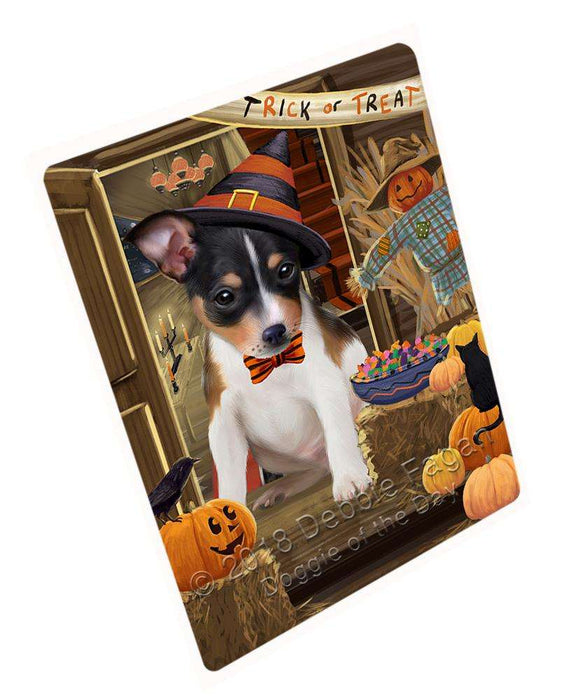 Enter at Own Risk Trick or Treat Halloween Rat Terrier Dog Large Refrigerator / Dishwasher Magnet RMAG80310