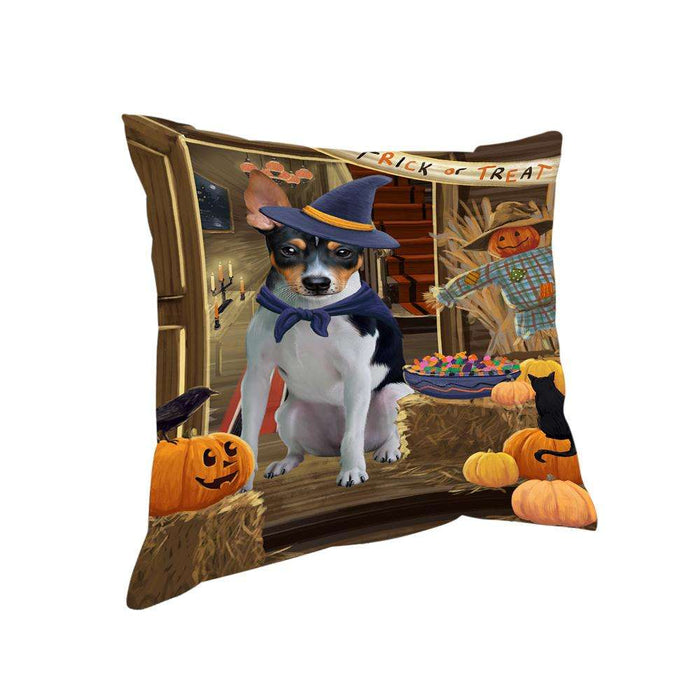 Enter at Own Risk Trick or Treat Halloween Rat Terrier Dog Pillow PIL69560