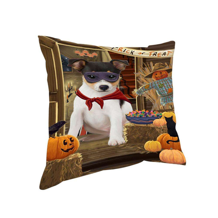 Enter at Own Risk Trick or Treat Halloween Rat Terrier Dog Pillow PIL69564