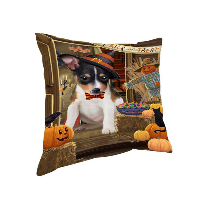 Enter at Own Risk Trick or Treat Halloween Rat Terrier Dog Pillow PIL69576