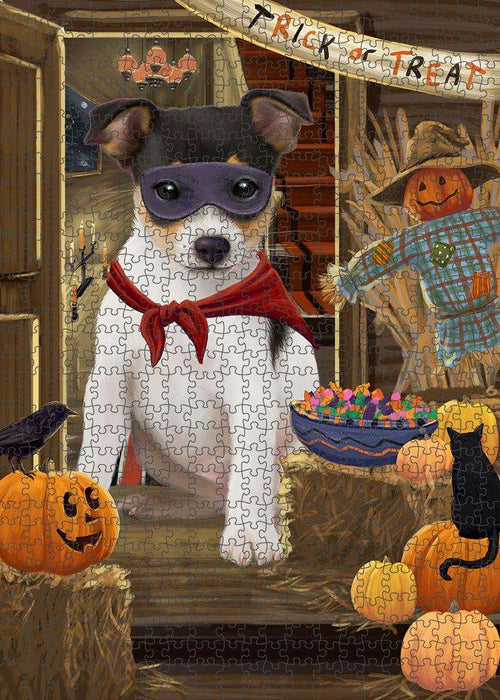 Enter at Own Risk Trick or Treat Halloween Rat Terrier Dog Puzzle  PUZL80096