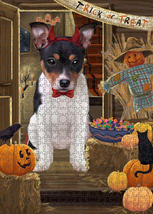 Enter at Own Risk Trick or Treat Halloween Rat Terrier Dog Puzzle  PUZL80104