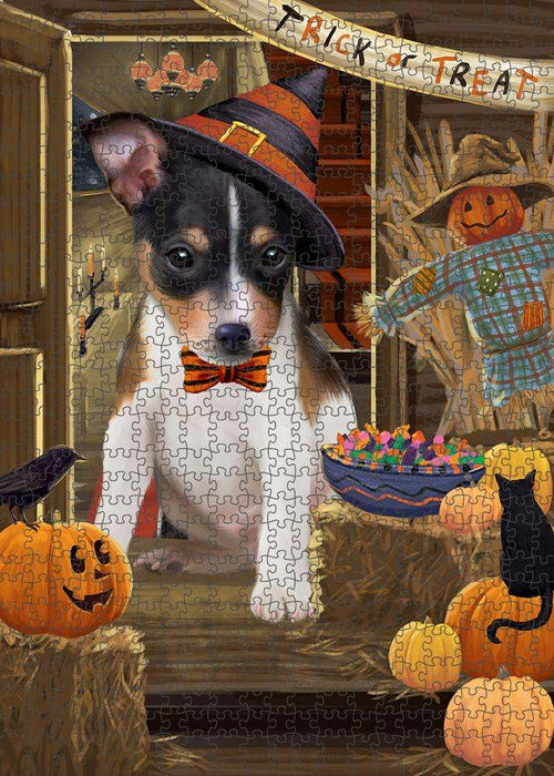 Enter at Own Risk Trick or Treat Halloween Rat Terrier Dog Puzzle  PUZL80108