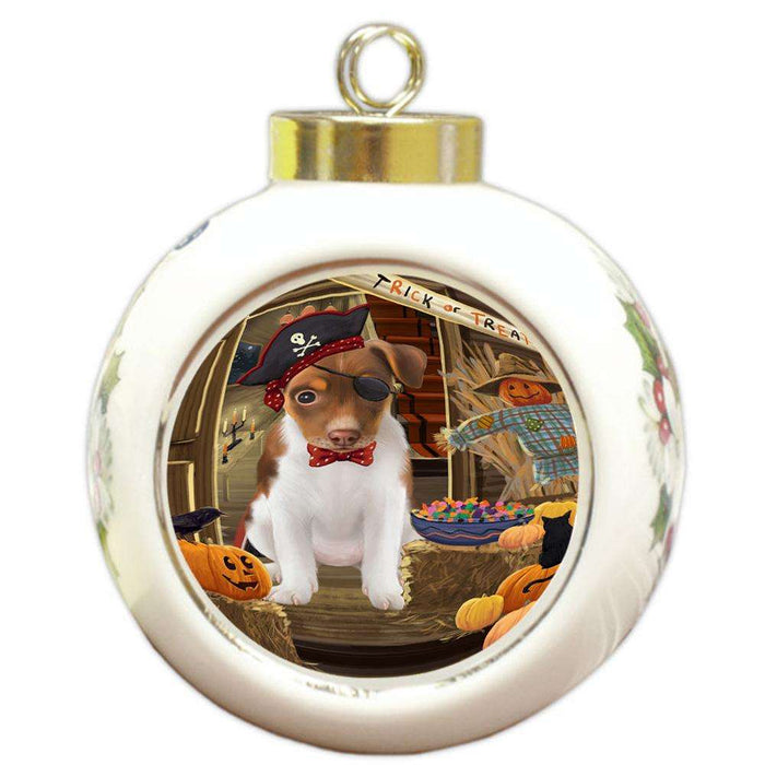 Enter at Own Risk Trick or Treat Halloween Rat Terrier Dog Round Ball Christmas Ornament RBPOR53236