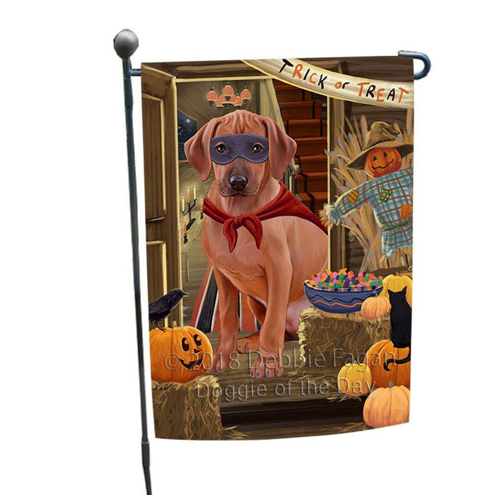 Enter at Own Risk Trick or Treat Halloween Rhodesian Ridgeback Dog Garden Flag GFLG53302