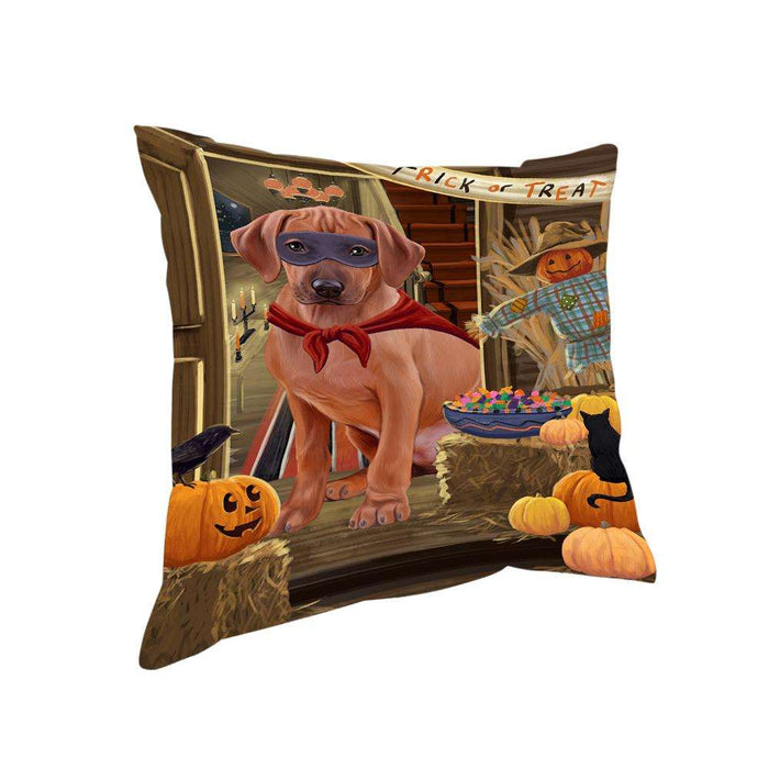 Enter at Own Risk Trick or Treat Halloween Rhodesian Ridgeback Dog Pillow PIL69584