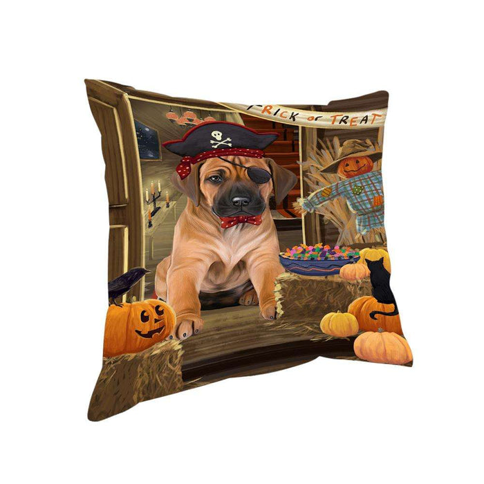Enter at Own Risk Trick or Treat Halloween Rhodesian Ridgeback Dog Pillow PIL69588