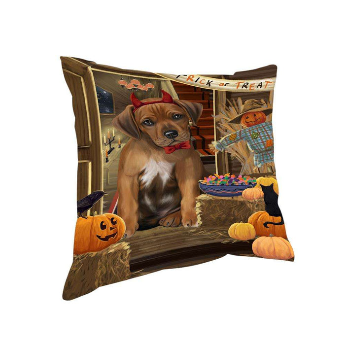 Enter at Own Risk Trick or Treat Halloween Rhodesian Ridgeback Dog Pillow PIL69592