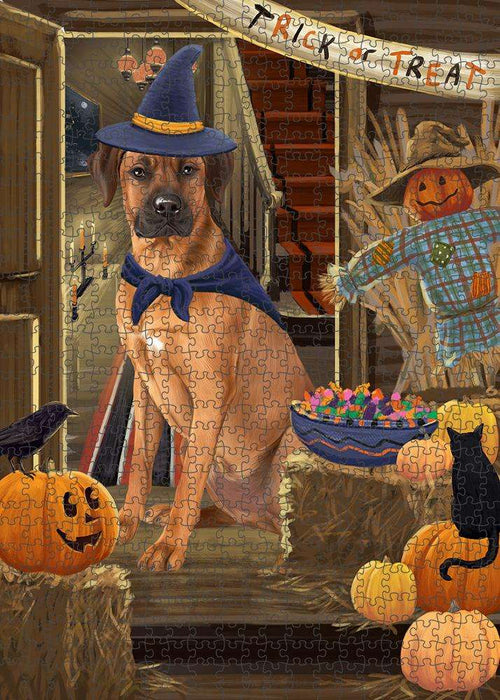 Enter at Own Risk Trick or Treat Halloween Rhodesian Ridgeback Dog Puzzle with Photo Tin PUZL80112