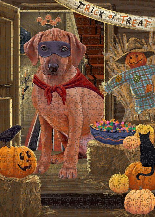 Enter at Own Risk Trick or Treat Halloween Rhodesian Ridgeback Dog Puzzle with Photo Tin PUZL80116