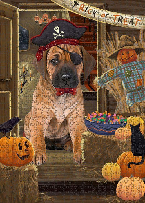 Enter at Own Risk Trick or Treat Halloween Rhodesian Ridgeback Dog Puzzle with Photo Tin PUZL80120