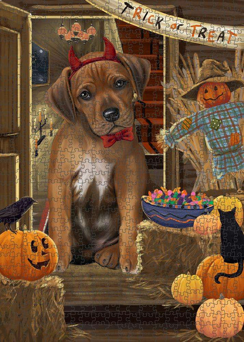 Enter at Own Risk Trick or Treat Halloween Rhodesian Ridgeback Dog Puzzle with Photo Tin PUZL80124
