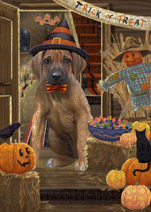 Enter at Own Risk Trick or Treat Halloween Rhodesian Ridgeback Dog Puzzle with Photo Tin PUZL80128
