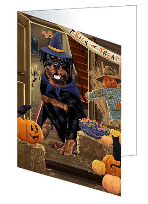 Enter at Own Risk Trick or Treat Halloween Rottweiler Dog Handmade Artwork Assorted Pets Greeting Cards and Note Cards with Envelopes for All Occasions and Holiday Seasons GCD63761