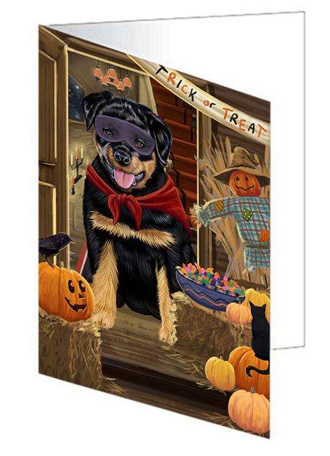 Enter at Own Risk Trick or Treat Halloween Rottweiler Dog Handmade Artwork Assorted Pets Greeting Cards and Note Cards with Envelopes for All Occasions and Holiday Seasons GCD63764