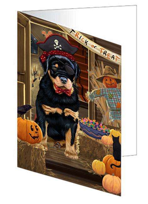 Enter at Own Risk Trick or Treat Halloween Rottweiler Dog Handmade Artwork Assorted Pets Greeting Cards and Note Cards with Envelopes for All Occasions and Holiday Seasons GCD63767