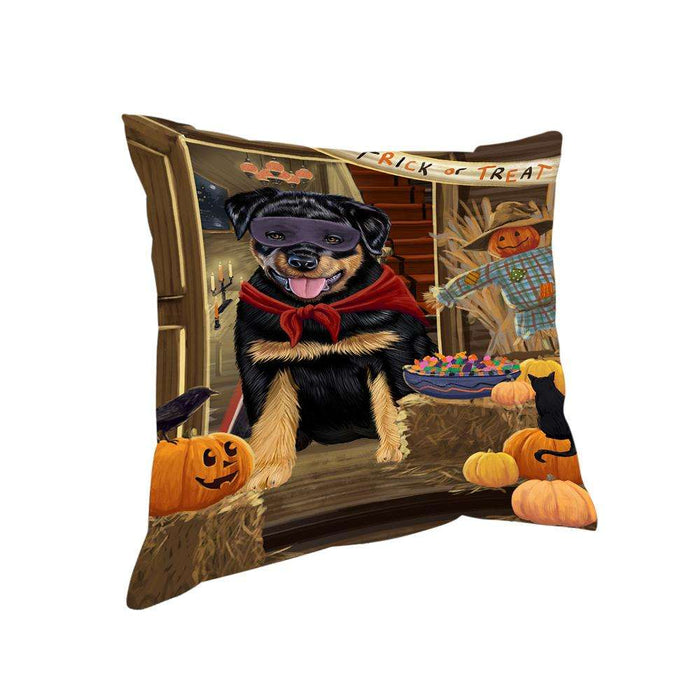 Enter at Own Risk Trick or Treat Halloween Rottweiler Dog Pillow PIL69604