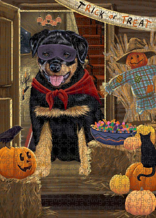 Enter at Own Risk Trick or Treat Halloween Rottweiler Dog Puzzle with Photo Tin PUZL80136