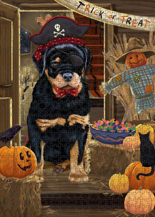 Enter at Own Risk Trick or Treat Halloween Rottweiler Dog Puzzle with Photo Tin PUZL80140