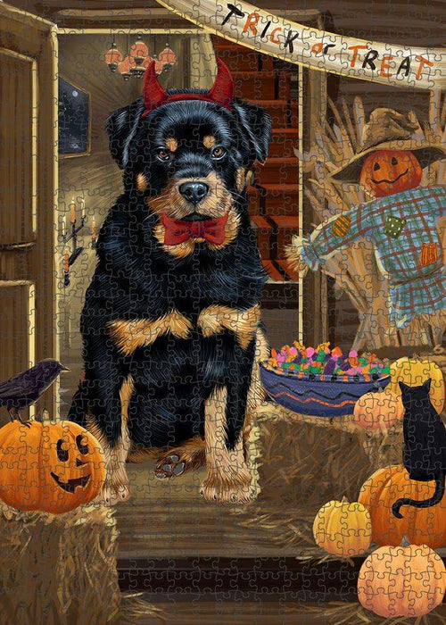 Enter at Own Risk Trick or Treat Halloween Rottweiler Dog Puzzle with Photo Tin PUZL80144