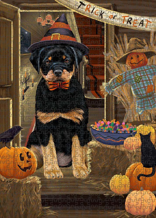 Enter at Own Risk Trick or Treat Halloween Rottweiler Dog Puzzle with Photo Tin PUZL80148