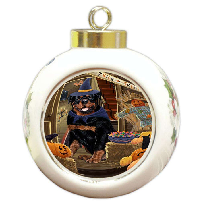 Enter at Own Risk Trick or Treat Halloween Rottweiler Dog Round Ball Christmas Ornament RBPOR53244