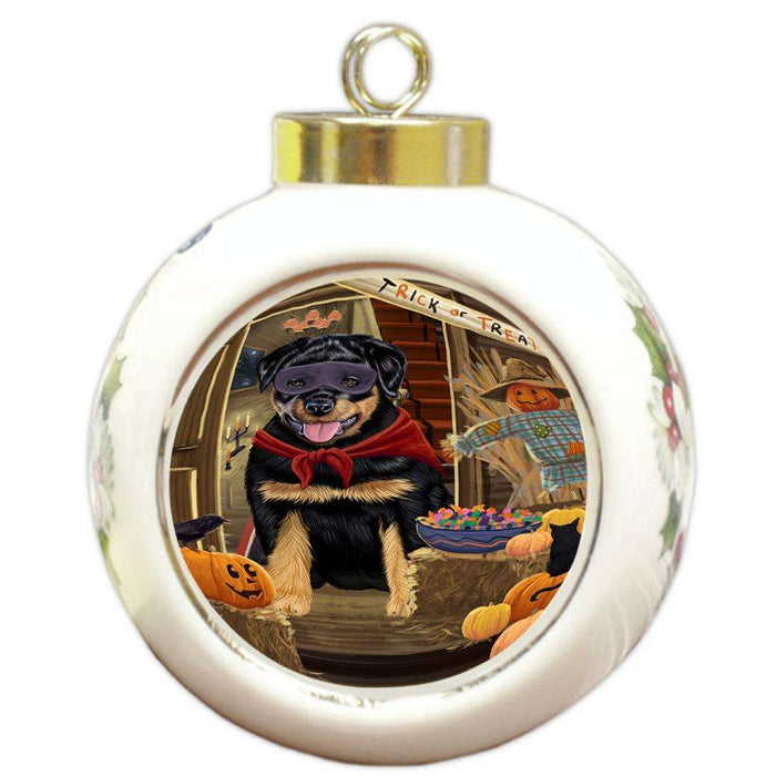 Enter at Own Risk Trick or Treat Halloween Rottweiler Dog Round Ball Christmas Ornament RBPOR53245