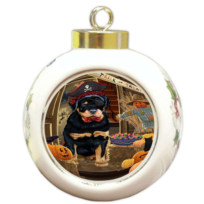 Enter at Own Risk Trick or Treat Halloween Rottweiler Dog Round Ball Christmas Ornament RBPOR53246