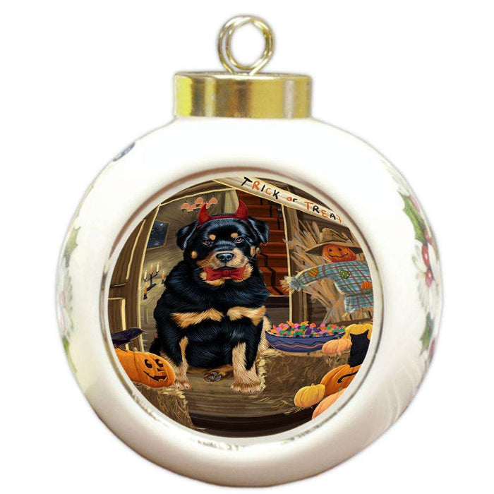 Enter at Own Risk Trick or Treat Halloween Rottweiler Dog Round Ball Christmas Ornament RBPOR53247