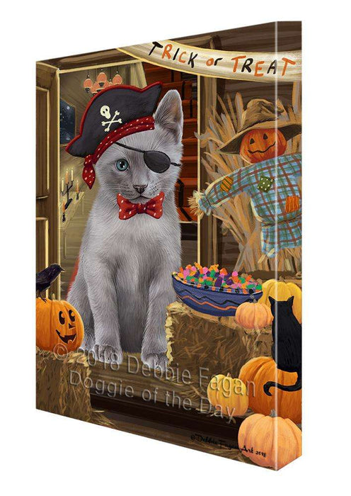 Enter at Own Risk Trick or Treat Halloween Russian Blue Cat Canvas Print Wall Art Décor CVS97109