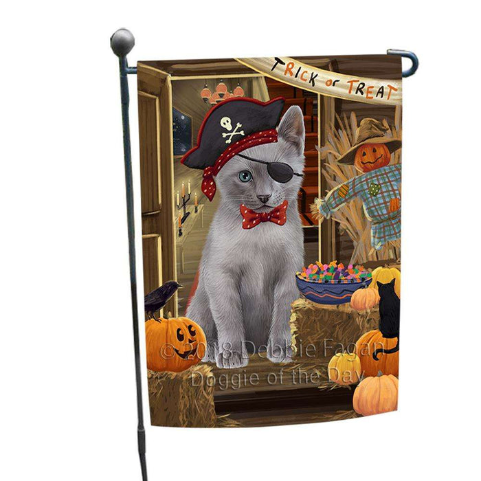 Enter at Own Risk Trick or Treat Halloween Russian Blue Cat Garden Flag GFLG53313