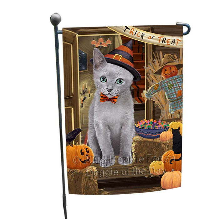 Enter at Own Risk Trick or Treat Halloween Russian Blue Cat Garden Flag GFLG53315