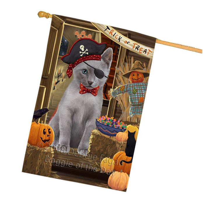 Enter at Own Risk Trick or Treat Halloween Russian Blue Cat House Flag FLG53449