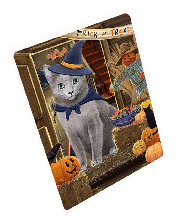 Enter at Own Risk Trick or Treat Halloween Russian Blue Cat Large Refrigerator / Dishwasher Magnet RMAG80376