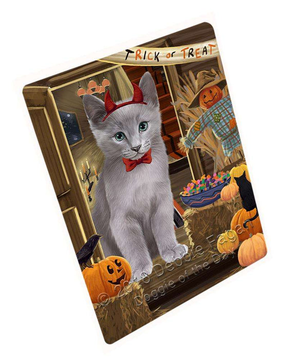 Enter at Own Risk Trick or Treat Halloween Russian Blue Cat Large Refrigerator / Dishwasher Magnet RMAG80394