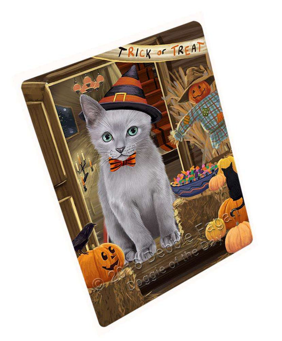 Enter at Own Risk Trick or Treat Halloween Russian Blue Cat Large Refrigerator / Dishwasher Magnet RMAG80400