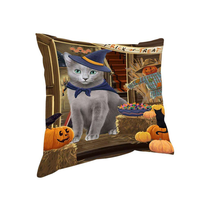 Enter at Own Risk Trick or Treat Halloween Russian Blue Cat Pillow PIL69620