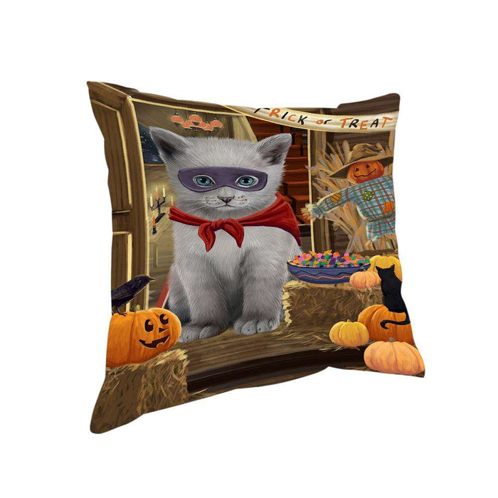 Enter at Own Risk Trick or Treat Halloween Russian Blue Cat Pillow PIL69624