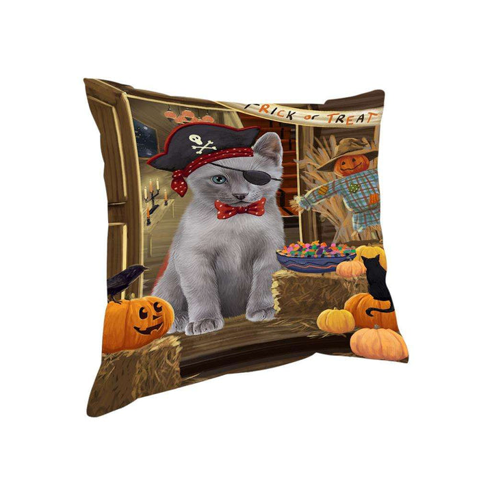 Enter at Own Risk Trick or Treat Halloween Russian Blue Cat Pillow PIL69628