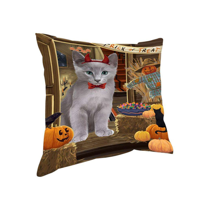 Enter at Own Risk Trick or Treat Halloween Russian Blue Cat Pillow PIL69632