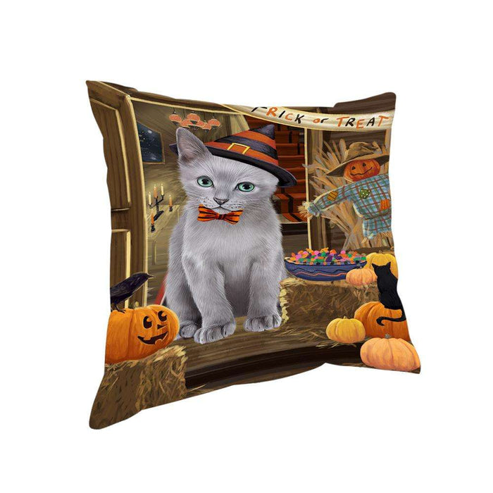 Enter at Own Risk Trick or Treat Halloween Russian Blue Cat Pillow PIL69636