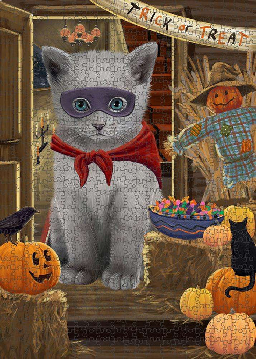 Enter at Own Risk Trick or Treat Halloween Russian Blue Cat Puzzle with Photo Tin PUZL80156