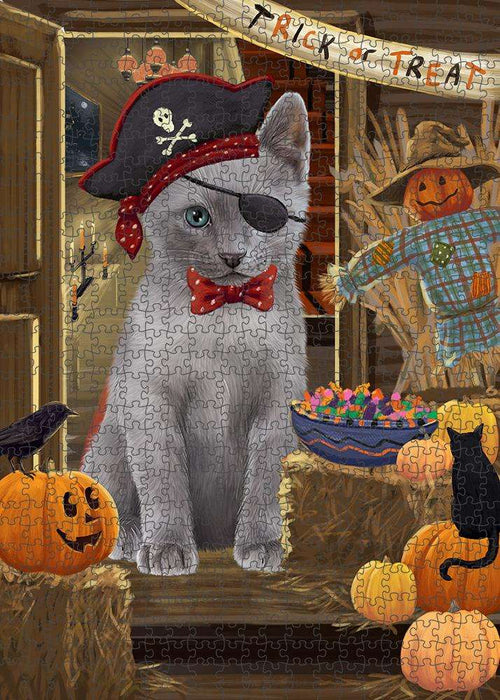 Enter at Own Risk Trick or Treat Halloween Russian Blue Cat Puzzle with Photo Tin PUZL80160