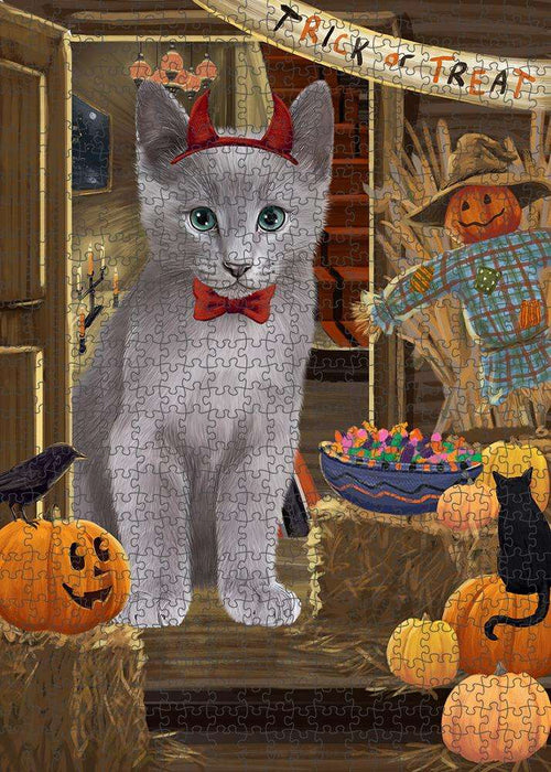 Enter at Own Risk Trick or Treat Halloween Russian Blue Cat Puzzle with Photo Tin PUZL80164