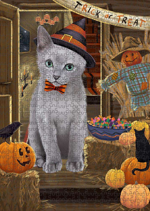 Enter at Own Risk Trick or Treat Halloween Russian Blue Cat Puzzle with Photo Tin PUZL80168