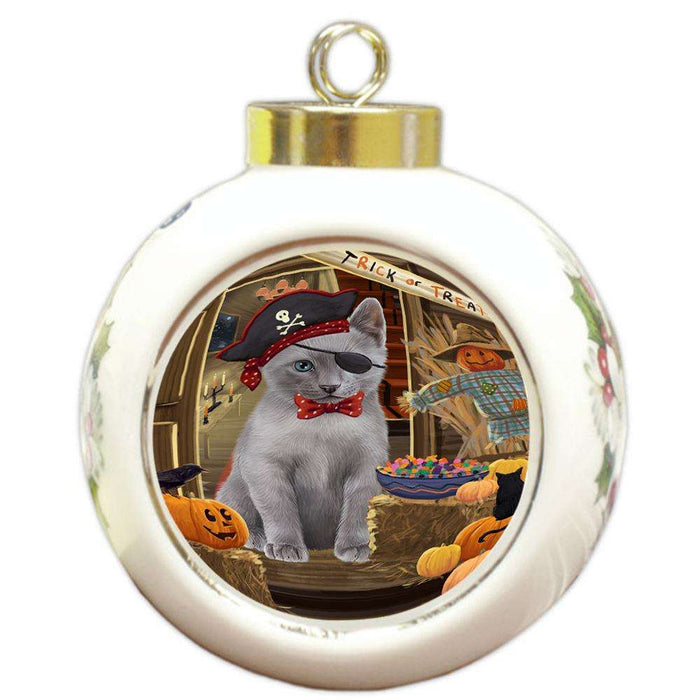 Enter at Own Risk Trick or Treat Halloween Russian Blue Cat Round Ball Christmas Ornament RBPOR53251