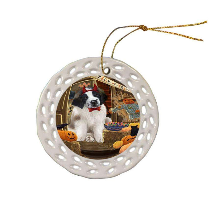 Enter at Own Risk Trick or Treat Halloween Saint Bernard Dog Ceramic Doily Ornament DPOR53257