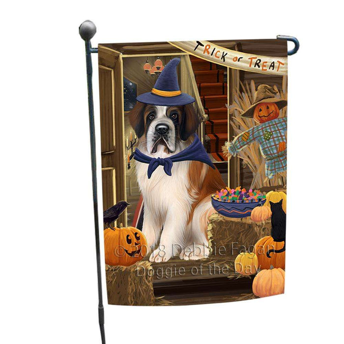 Enter at Own Risk Trick or Treat Halloween Saint Bernard Dog Garden Flag GFLG53316