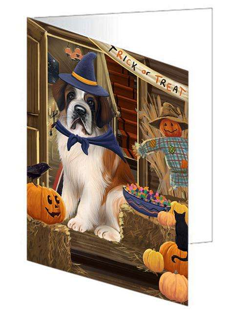 Enter at Own Risk Trick or Treat Halloween Saint Bernard Dog Handmade Artwork Assorted Pets Greeting Cards and Note Cards with Envelopes for All Occasions and Holiday Seasons GCD63791